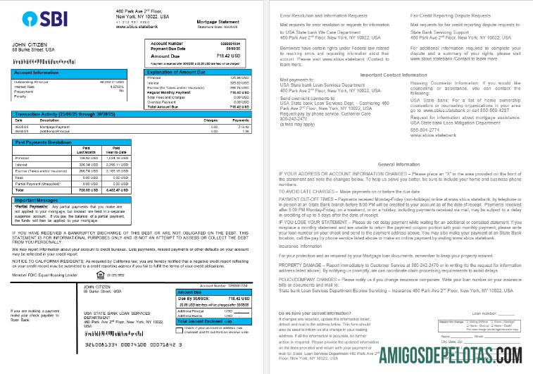 Extrato de hipoteca do Banco Estadual dos EUA do Banco Indiano em formatos Word e PDF modelo